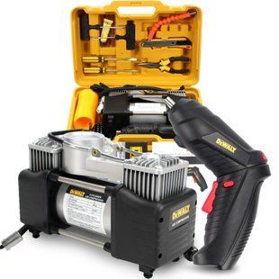 Універсальний портативний набір 2в1 повітряний компресор 72л/хв 12V, 30A + акумуляторна викрутка DCF680F1 DeWalt 04k02p371 фото