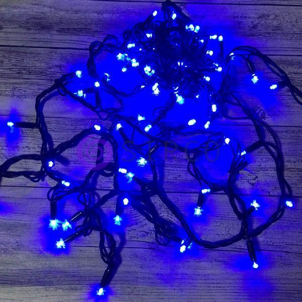 Новорічна гірлянда "Нитка" вулична 80 LED, 8.5 м (чорний дріт, синій) 12k01p134 фото