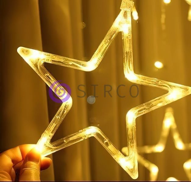Новогодняя светодиодная гирлянда Штора Звездопад 12 звезд 138LED Желтое свечение 12k01p001v2 фото