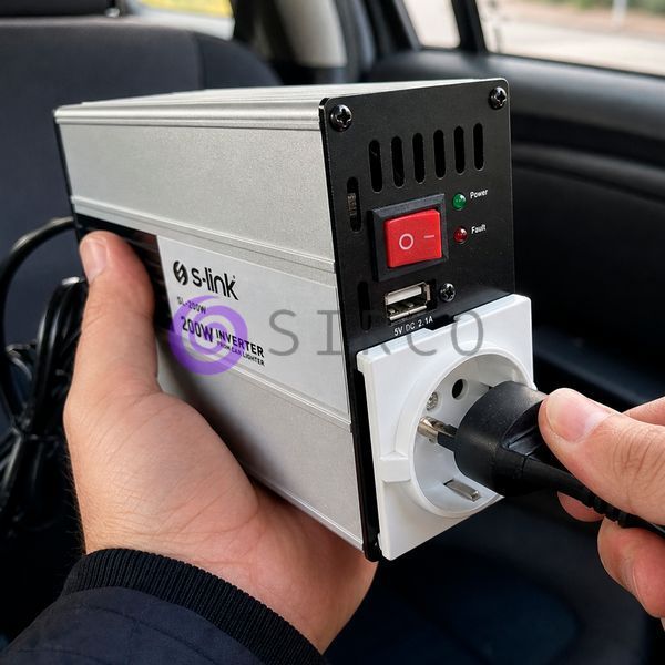 Автомобильный инвертор преобразователь напряжения 12V-220V из прикуривателя модифицированная синусоида Inverter S-Link SL-200W 04k06p001v2 фото