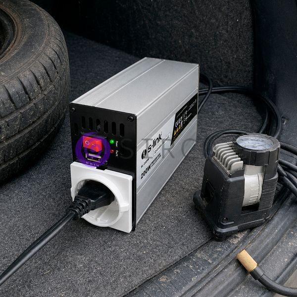 Автомобильный инвертор преобразователь напряжения 12V-220V из прикуривателя модифицированная синусоида Inverter S-Link SL-200W 04k06p001v2 фото