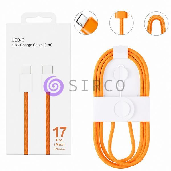 Кабель швидкої зарядки Type-C &ndash; Type-C 60W 1 м тканинний для iPhone Orange 26X-196, Помаранчевий (509/5084) 11k06p499v1 фото