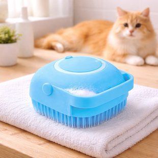 Силіконова щітка для тварин з резервуаром для шампуню&zwnj; silicone massage bath brush, Блакитний 01k01p043v3 фото
