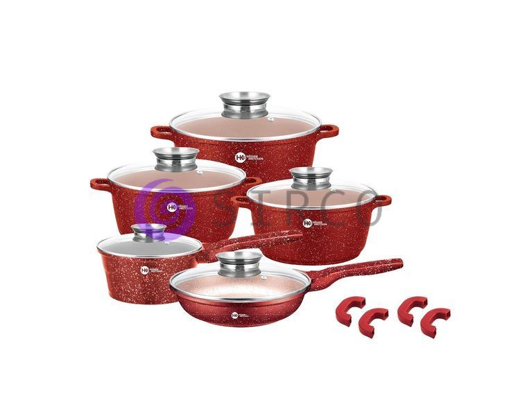 Набір посуду каструль та сковорода гранітним антипригарним покриттям Higher Kitchen HK-305 Червоний 10k09p016 фото