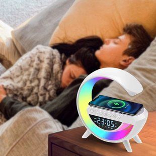 Настольная лампа, ночник RGB 3431 Rainbow с беспроводной зарядкой, часами и Bluetooth колонкой/626 01k09p291 фото