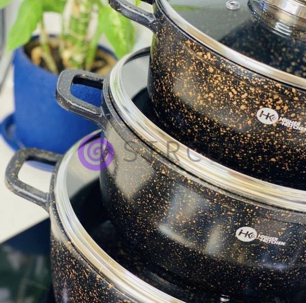 Набір посуду з гранітним покриттям антипригарним 10 предметів Higher Kithen HK-310 Коричневий (4389/1) 10k09p213 фото