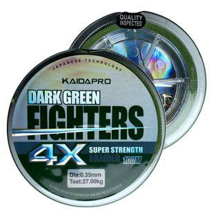 Леска Kaidapro Fighters 4X 100м, 27кг, 0,35мм Dark green 02k04p174v2 фото
