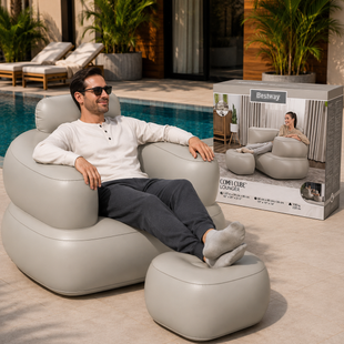 Надувне крісло з пуфиком для ніг Bestway Comfi Cube Lounger 75137 107&times;99&times;80 см Сірий 02k10p510v1 фото