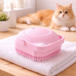 Силіконова щітка для тварин з резервуаром для шампуню&zwnj; silicone massage bath brush, Рожевий 01k01p043v2 фото