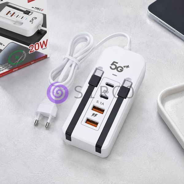 Мережевий зарядний адаптер 26X-200 на 6 підключень, 66 Вт, USB-A, Type-C PD і Lightning  (509/5087) 11k06p501v1 фото
