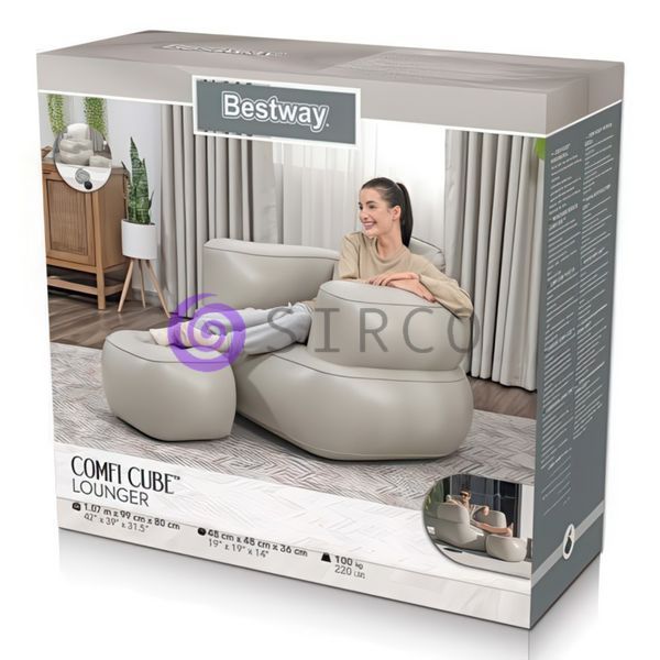 Надувне крісло з пуфиком для ніг Bestway Comfi Cube Lounger 75137 107&times;99&times;80 см Сірий 02k10p510v1 фото