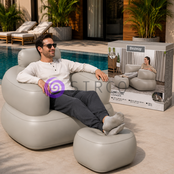Надувне крісло з пуфиком для ніг Bestway Comfi Cube Lounger 75137 107&times;99&times;80 см Сірий 02k10p510v1 фото