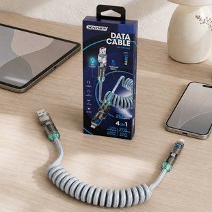 Кабель для заряджання 4 в 1 26X-208, USB-A/Type-C &mdash; Lightning/Type-C, 240 Вт, спіральний, 2 м (509/5095) 11k06p507v1 фото
