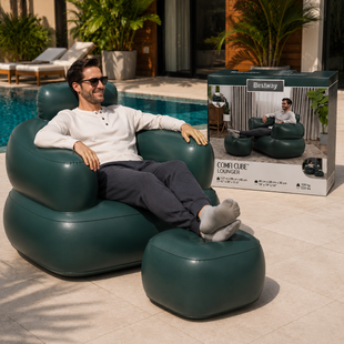Надувне крісло з пуфиком для ніг Bestway Comfi Cube Lounger 75137 107&times;99&times;80 см Зелени 02k10p510v2 фото