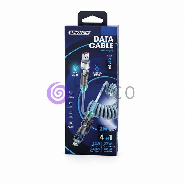 Кабель для заряджання 4 в 1 26X-208, USB-A/Type-C &mdash; Lightning/Type-C, 240 Вт, спіральний, 2 м (509/5095) 11k06p507v1 фото