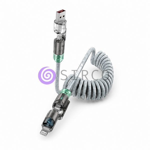 Кабель для заряджання 4 в 1 26X-208, USB-A/Type-C &mdash; Lightning/Type-C, 240 Вт, спіральний, 2 м (509/5095) 11k06p507v1 фото