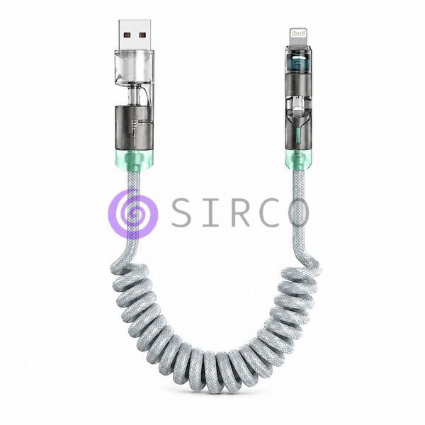 Кабель для заряджання 4 в 1 26X-208, USB-A/Type-C &mdash; Lightning/Type-C, 240 Вт, спіральний, 2 м (509/5095) 11k06p507v1 фото