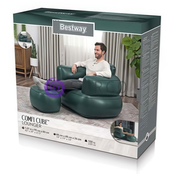 Надувне крісло з пуфиком для ніг Bestway Comfi Cube Lounger 75137 107&times;99&times;80 см Зелени 02k10p510v2 фото