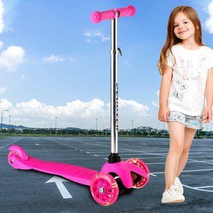 Детский трехколесный самокат со светящимися PU колесами и складным рулем Scooter 905 Розовый 13k01p007v2 фото