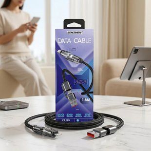 Універсальний кабель SENZHEN 4в1 1,8 м до 100 Вт USB-A USB-C Lightning швидка зарядка посилений 26X-197 (509/5096) 11k06p508v1 фото