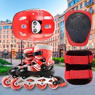 Детские ролики 8806 + комплект защиты (налокотники, наколенники, шлем) Красные (ARSH) 13k02p002v1 фото