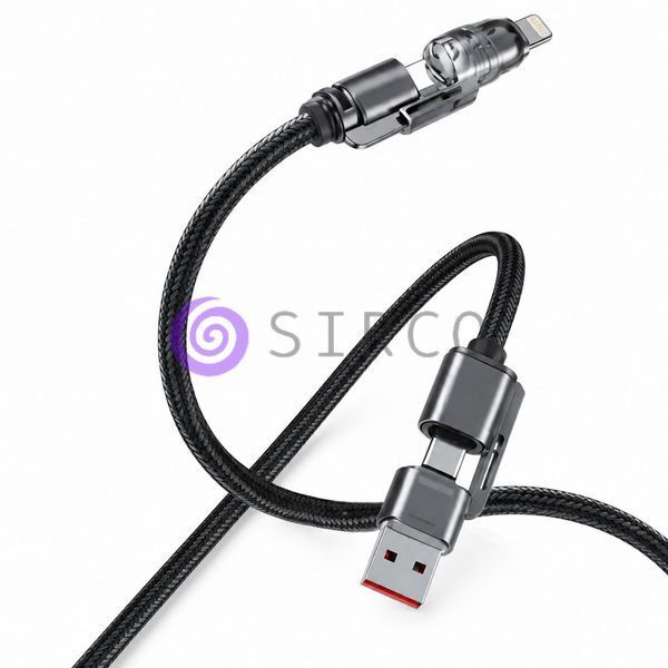 Універсальний кабель SENZHEN 4в1 1,8 м до 100 Вт USB-A USB-C Lightning швидка зарядка посилений 26X-197 (509/5096) 11k06p508v1 фото