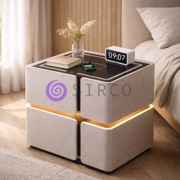 Тумба прикроватная SZXF01 экокожа с подсветкой, беспроводной зарядкой Qi, Bluetooth аудио и USB белая(Х59/17584) 01k04p299v1 фото