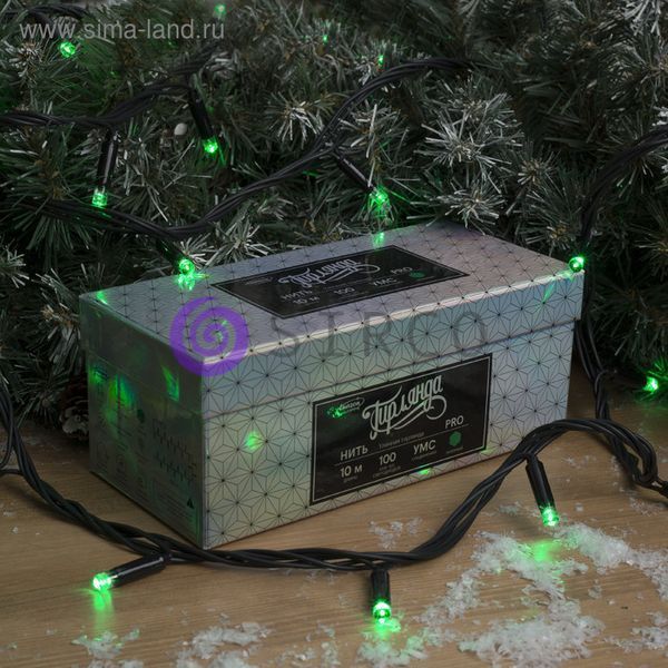 Гирлянда "Нить" 10 м , IP65, УМС, тёмная нить, 100 LED, свечение зеленое, 220 В 12k01p112v2 фото