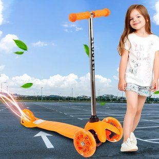 Детский трехколесный самокат со светящимися PU колесами и складным рулем Scooter 905 Оранжевый (ARSH) 13k01p007v3 фото
