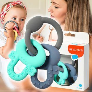 Детский силиконовый ортодонтический прорезыватель для зубов Babyono "Замочки" Мятный/Серый (487) (SB) 03k17p343 фото