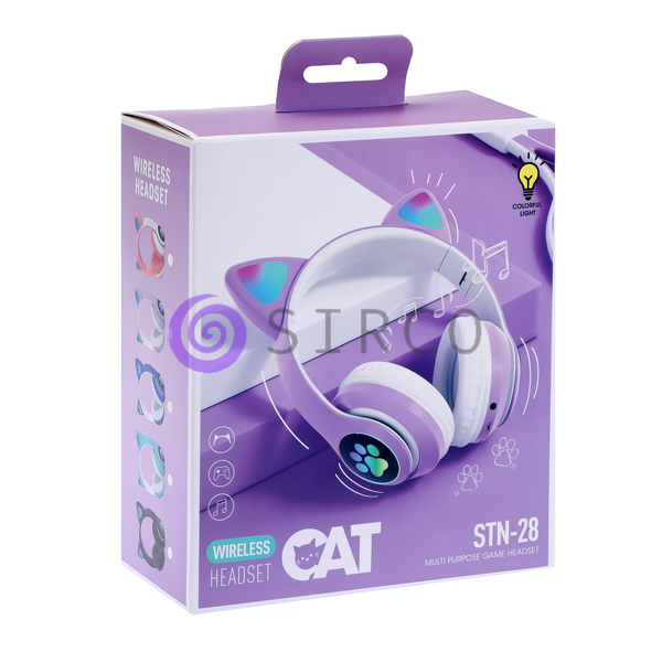 Беспроводные складные TWS bluetooth наушники с кошачьими ушками Cat STN-28 Фиолетовый + карта памяти на 16 Гб 11k01p115v1 фото
