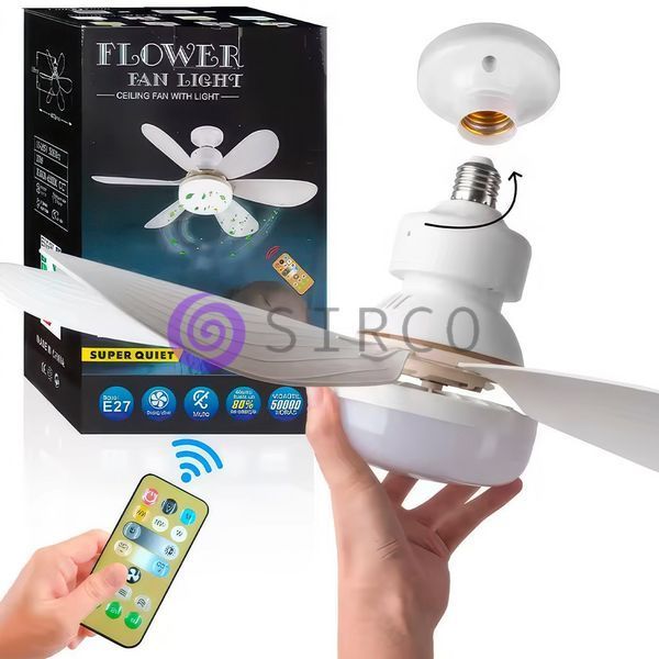 Потолочный вентилятор-лампа с цоколем пульт управления в комплекте Flower Fan ДУ 3000K-6500K E27 01k09p369 фото