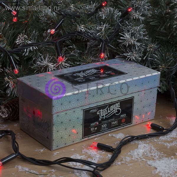 Гирлянда "Нить" 10 м , IP65, УМС, тёмная нить, 100 LED, свечение красное, 220 В 12k01p112v1 фото
