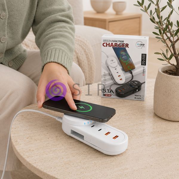 Зарядний пристрій 26X-201 5,1 A з бездротовою зарядкою для телефону, 2 USB, 2 Type-C білий (509/5088) 11k06p502v1 фото