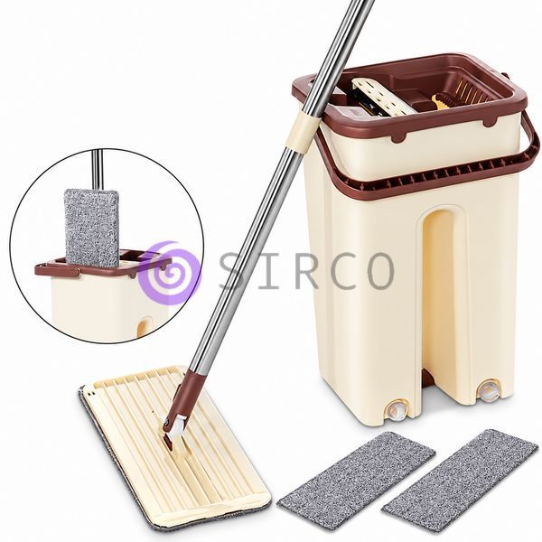 Швабра ледащо Scratch Cleaning Mop 2 в 1 з двосекційним відром 7 л, бежева з коричневим (ARSH/MA221) 01k02p005v3 фото