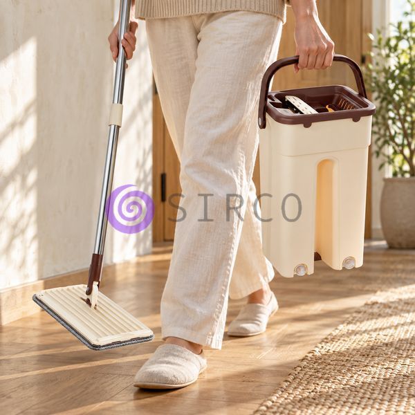 Швабра ледащо Scratch Cleaning Mop 2 в 1 з двосекційним відром 7 л, бежева з коричневим (ARSH/MA221) 01k02p005v3 фото