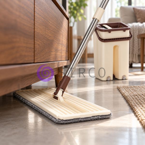 Швабра ледащо Scratch Cleaning Mop 2 в 1 з двосекційним відром 7 л, бежева з коричневим (ARSH/MA221) 01k02p005v3 фото