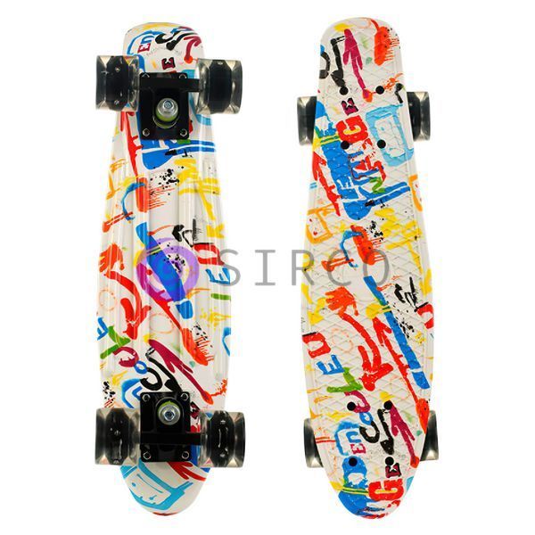 Penny Board БЕЛЫЙ скейт 25 со светящимися колесами, до 80 кг двусторонняя расцветка, до 80 кг 13k03p007v13 фото