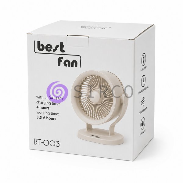 Настільний акумуляторний вентилятор Bestfan BT-003 USB 15 см, 3 швидкості, DC 5V 5W, регулювання нахилу 90&deg; кабель USB (X35) 01k07p202v3 фото