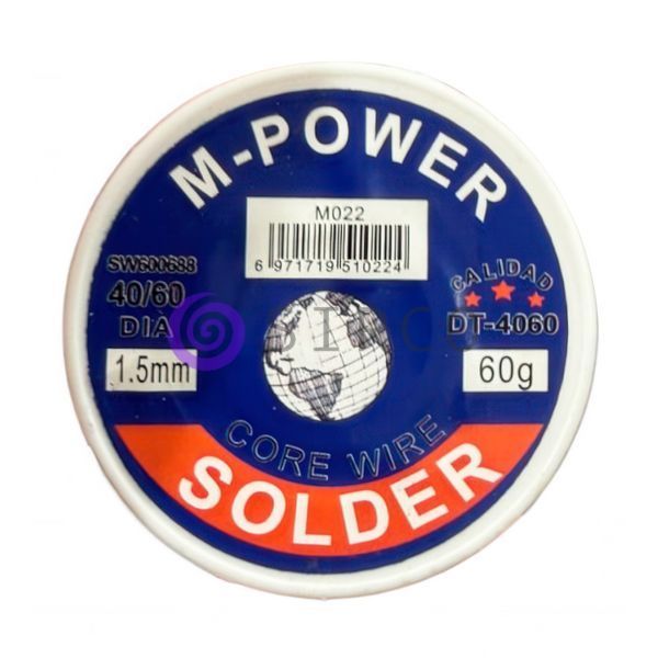 Припій паяльний в котушці M-Power DT-4060 1,5мм, 60г 40/60 DIA 14k06p098 фото