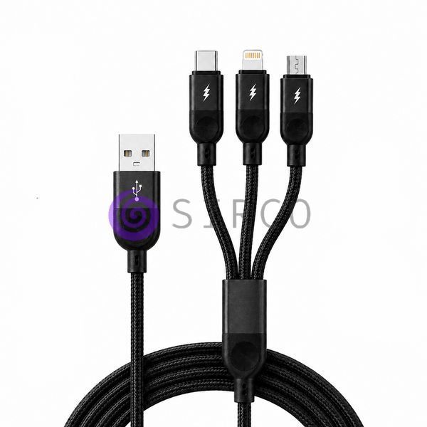 Універсальний зарядний кабель 3 в 1 Type-C, Lightning, Micro USB до 6A в нейлоновому обплетенні (509/5089) 11k06p503v1 фото