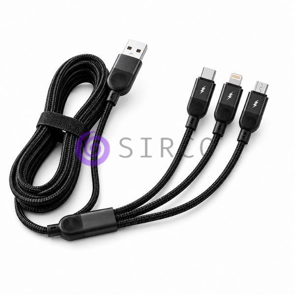 Універсальний зарядний кабель 3 в 1 Type-C, Lightning, Micro USB до 6A в нейлоновому обплетенні (509/5089) 11k06p503v1 фото