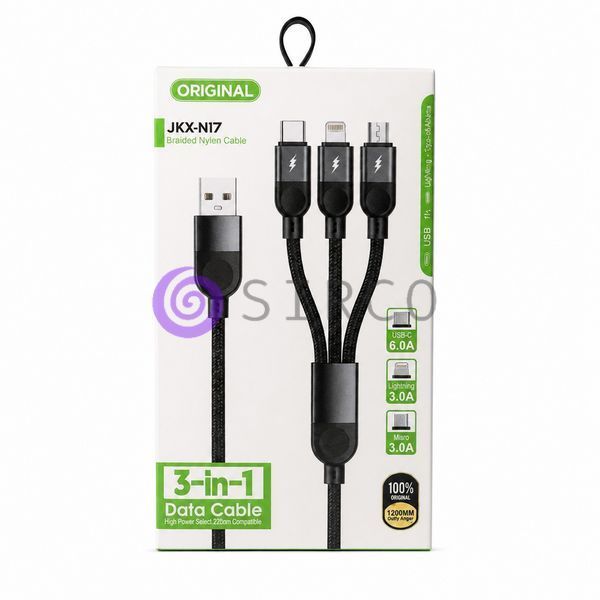 Універсальний зарядний кабель 3 в 1 Type-C, Lightning, Micro USB до 6A в нейлоновому обплетенні (509/5089) 11k06p503v1 фото