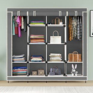 Складной мобильный универсальный каркасный шкаф для одежды Storage Wardrobe 28170 на 4 секции Серый (N-1) 01k04p166v4 фото