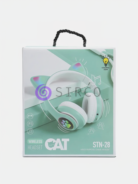 Беспроводные складные TWS bluetooth наушники с кошачьими ушками Cat STN-28 Бирюзовый + карта памяти на 32 Гб 11k01p116v3 фото