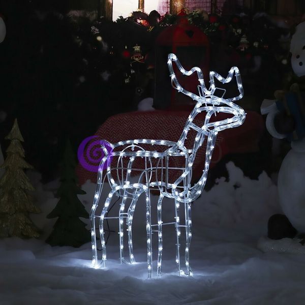 Новогодняя светодиодная фигура на металлическом каркасе из дюралайта "Маленький олень" 43 х 46 см в ассортименте (синий, белый, тёплый, мультик) 12k01p062 фото