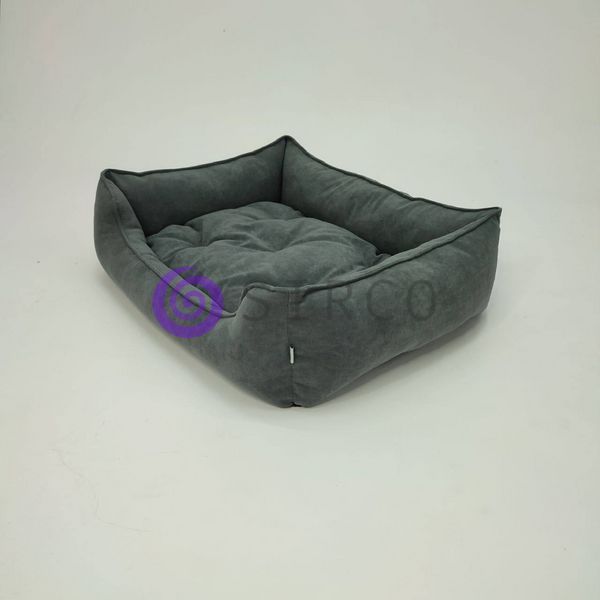 Велюрова лежанка для собак та кішок з м'якими бортами Mamo Pets Simple XS 45х35см Темно-сіра 05k01p030 фото