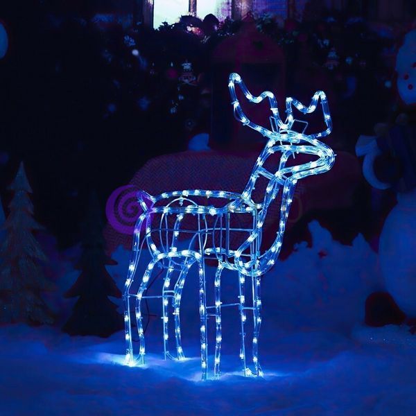 Новогодняя светодиодная фигура на металлическом каркасе из дюралайта "Маленький олень" 43 х 46 см в ассортименте (синий, белый, тёплый, мультик) 12k01p062 фото