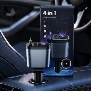 Автомобільна зарядка 4 в 1 26X-204 з USB-портами, швидким заряджанням і підсвіткою Зоряне небо (509/5091) 04k01p070 фото