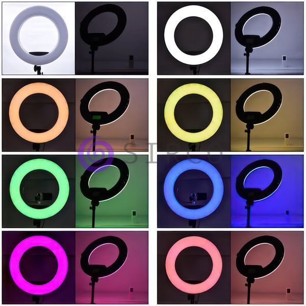Кільцева кольорова селфі LED-лампа на штативі LED SOFT RING LIGHT RGBW 30 см зі штативом у комплекті 210 см 11k11p052v2 фото